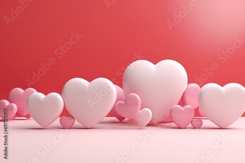 cute 3d hearts shape place on the left, cartoon style, valentine's concept, with copy space