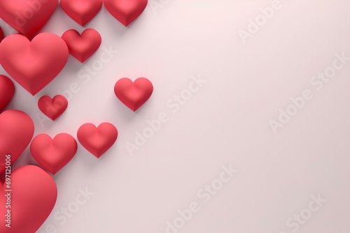 cute 3d hearts shape place on the left, cartoon style, valentine's concept, with copy space