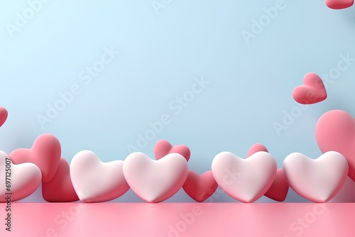 cute 3d hearts shape place on the left, cartoon style, valentine's concept, with copy space