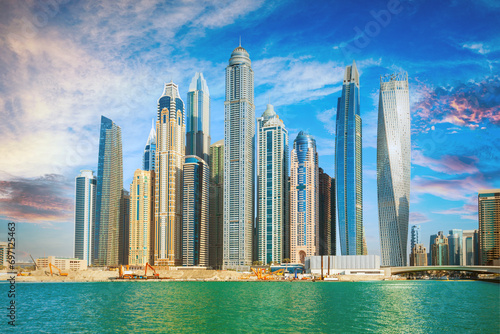 Dubai - The skyline of Downtown. Dubai - amazing city center skyline with luxury skyscrapers, United Arab Emirates   © khan