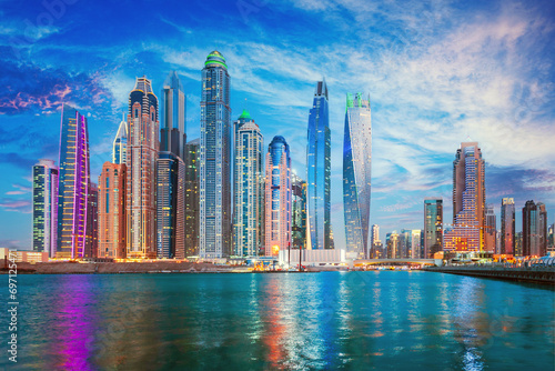 Dubai - The skyline of Downtown. Dubai - amazing city center skyline with luxury skyscrapers, United Arab Emirates   © khan