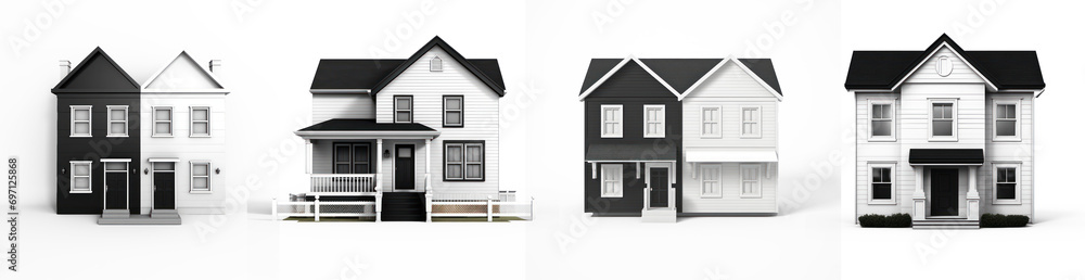 Collection of black and white house on isolate transparency background, PNG