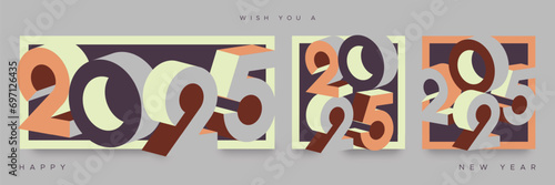 2025 new year with number on art wall concept. Happy new year 2025 modern art banner template