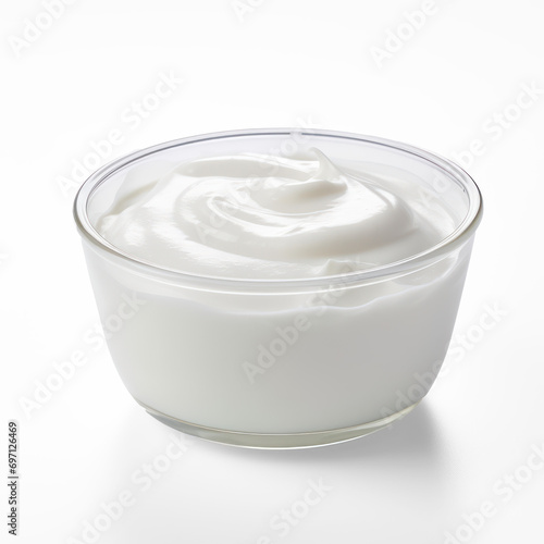 bowl of fresh greek yogurt or sour cream on isolate transparency background, PNG photo