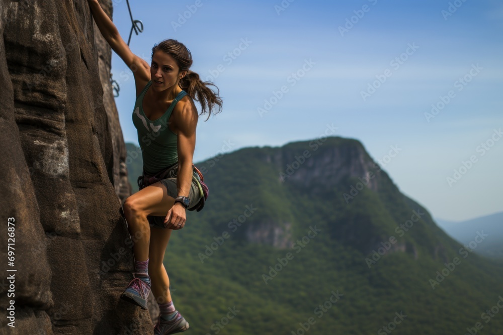 Naklejka premium An energetic rock climbing adventure on a rugged mountain, challenge and excitement.
