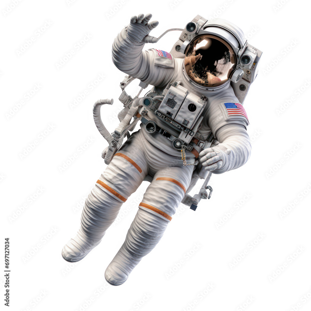 astronaut during space walk, isolated on white background