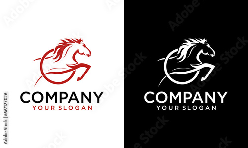 Creative Vector image of horse drawing design with a white background. elegant jumping horse logo. Illustration of line art of horse riding with jockey. Can be used for logos for horse farms.