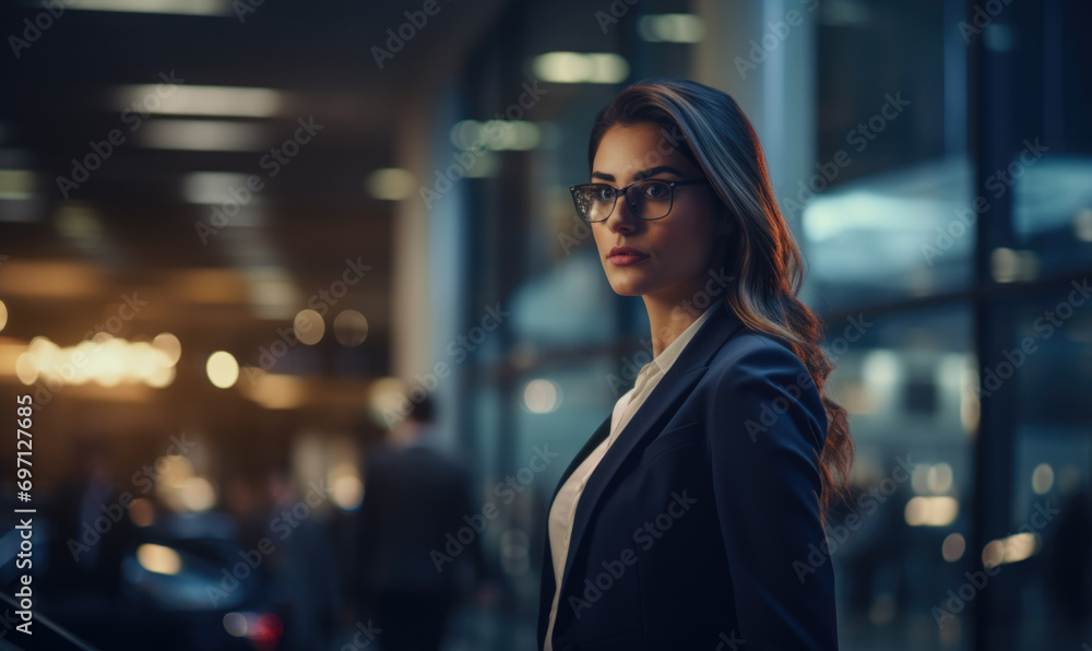 Professional Businesswoman with Glasses in Corporate Setting