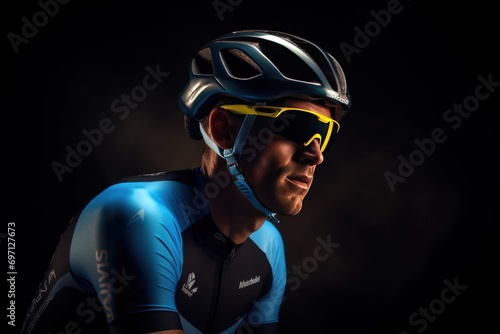 Portrait of a professional cyclist in racing gear, dynamic and competitive. photo