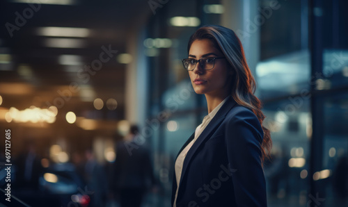 Professional Businesswoman with Glasses in Corporate Setting