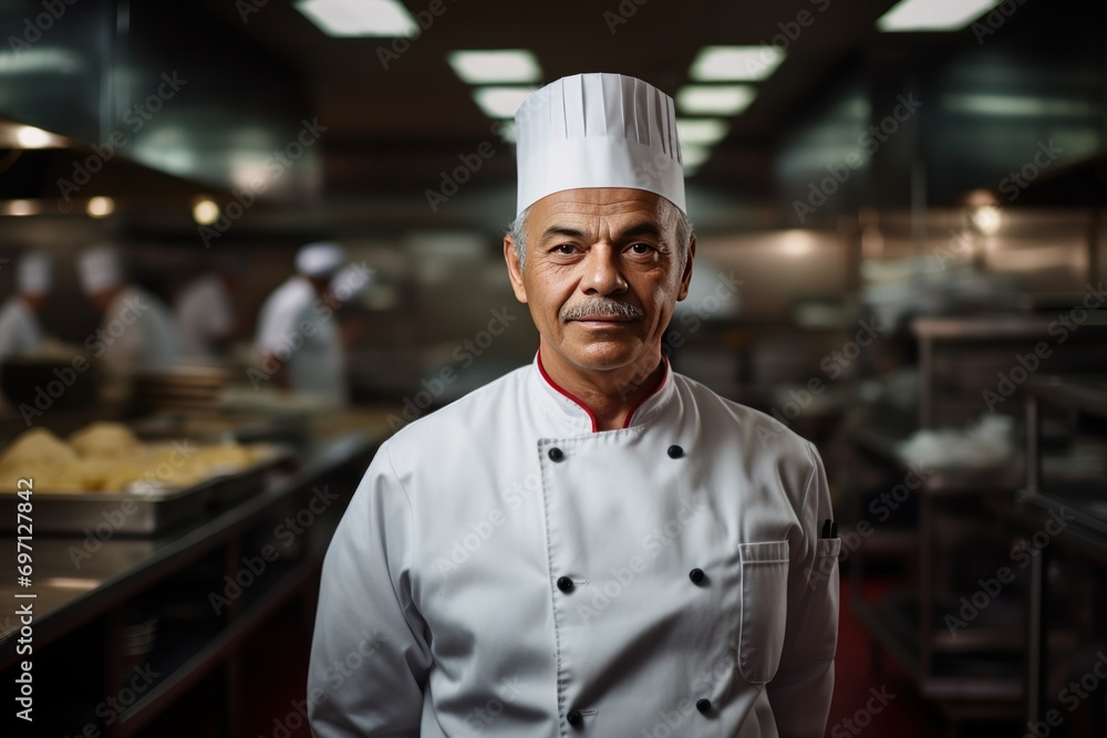 Portrait of a seasoned chef in a commercial kitchen, culinary expertise and passion. Portrait of a seasoned chef in a commercial kitchen, culinary expertise and passion.