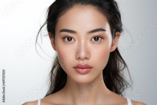 Beautiful Asian woman Close up on her face with smooth skin