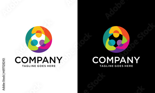 Creative circle Team of three people logo. circle human with colorfull abstract logo, Concept of people group meeting collaboration and great work. photo