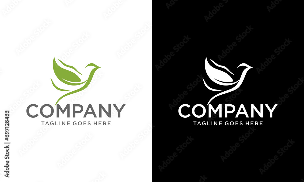 Creative leaf with Bird vector logo abstract graphic out line and modern