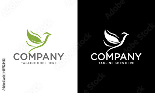 Creative leaf with Bird vector logo abstract graphic out line and modern