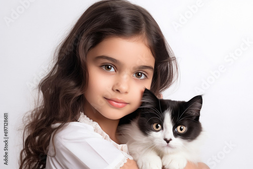 Cute indian little girl with cat