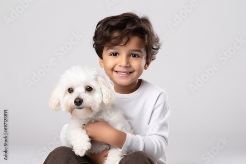 indian little boy with cute dog