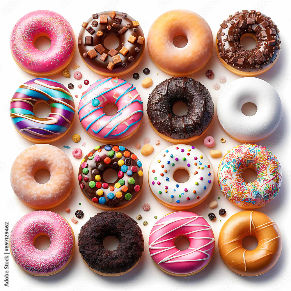Various donuts on white background Various donuts on white background