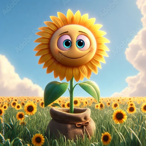 Cute and adorable sunflower. Generative AI.
