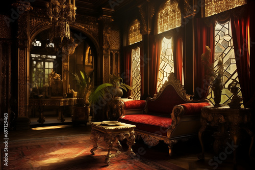 Splendeurs orientales, intérieur d'un palais d'un pays du Maghreb ou d'Orient
