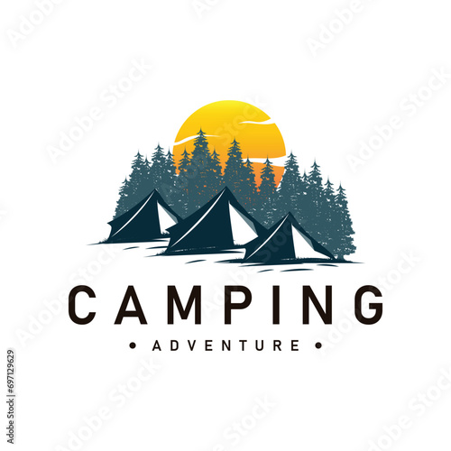Camping logo wild forest design outdoor adventure illustration of trees and simple tent