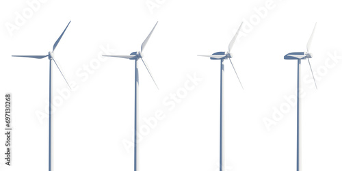 set of 3d wind turbine on transparent background, PNG, 3d render, white photo
