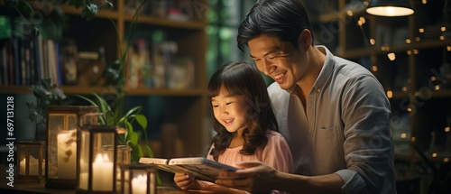 Asian parents read social media while their daughter plays video games on the living room sofa while the parents ignore their child and focus on their phone at home. .
