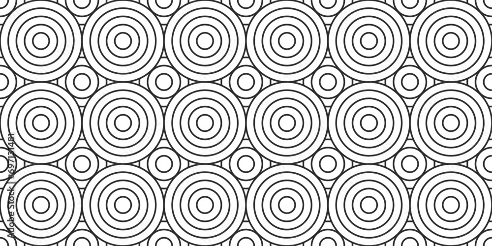 Monochrome pattern of circles and lines. Seamless black and white pattern of circles. Rings with smaller rings inside them.