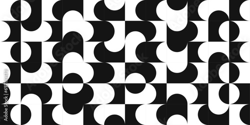 Black and white pattern of checkers and roundness. Seamless pattern of semicircles in black and white.