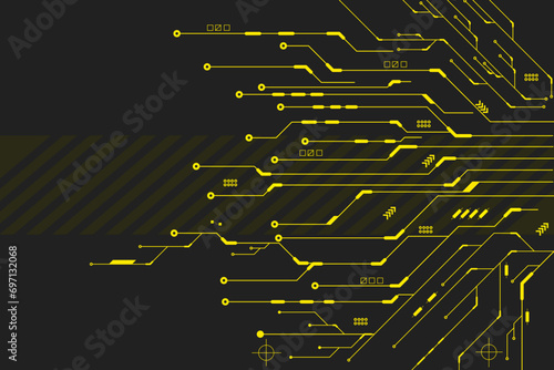 Cyber electronic circuit on yellow background