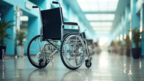 Wheelchairs in the hospital, Wheelchairs waiting for patient services. Generative AI. © visoot