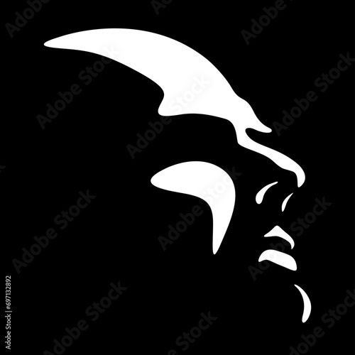vector black and white light and shadow isolated illustration of a male face formed by shadow. stern, masculine male profile. Useful for advertising men's products, barbershops, logo, print, poster.
