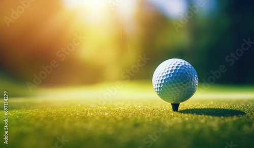 green blue tennis ball and golden tee on golf club photo