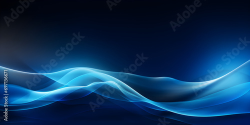 Abstract technology digital background with 3d blue light waves. Modern design with smooth shining curves lines on dark backdrop, copy space. Futuristic sci-fi banner template. 