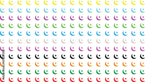 Multicolor Moon and Star Shape Seamless Pattern Design