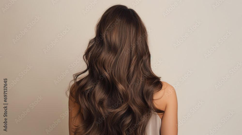 © Maris - Back of attractive young brunette model with long brown hair on light background