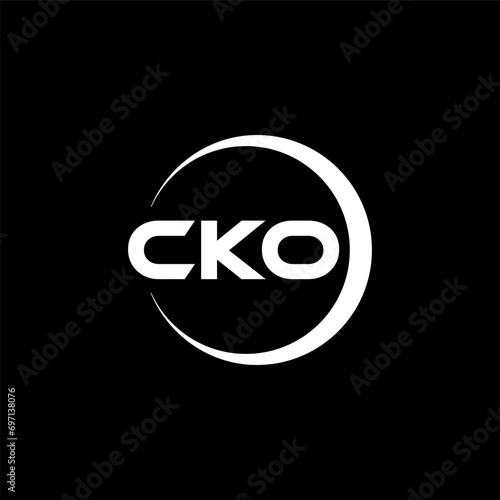 CKO letter logo design with black background in illustrator, cube logo, vector logo, modern alphabet font overlap style. calligraphy designs for logo, Poster, Invitation, etc. photo