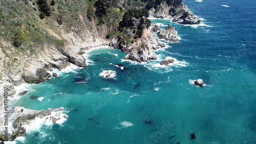 Drone aerial photo of the California coastline and McWay Falls by Big Sur photo
