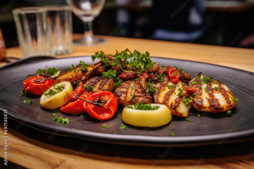 Grilled octopus with roasted potatoes and paprika. Spain food. Grilled octopus with roasted potatoes and paprika. Spain food.