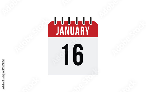 16 january calendar vector. Flat vector daily calendar icon. calendar icon vector.