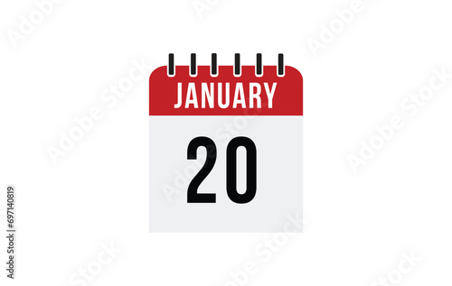 20 january calendar vector. Flat vector daily calendar icon. calendar icon vector.