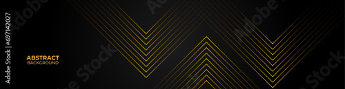 Abstract modern black background paper cut style with black and gold line Luxury concept.uxury style. Horizontal banner template. Suit for cover, poster, banner, flyer, plain wallpaper, card, backdrop