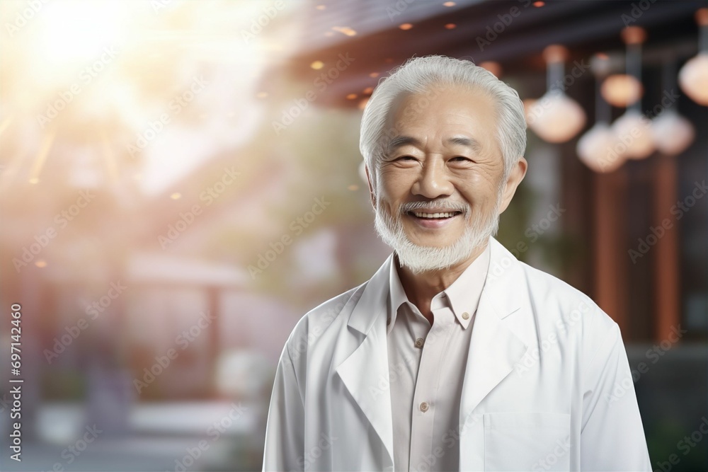 白衣を着た日本人シニア男性(背景あり・医者・医師・歯科医師・薬剤師) 白衣を着た日本人シニア男性(背景あり・医者・医師・歯科医師・薬剤師)