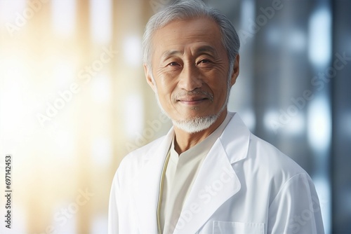 白衣を着た日本人シニア男性（背景あり・医者・医師・歯科医師・薬剤師） photo