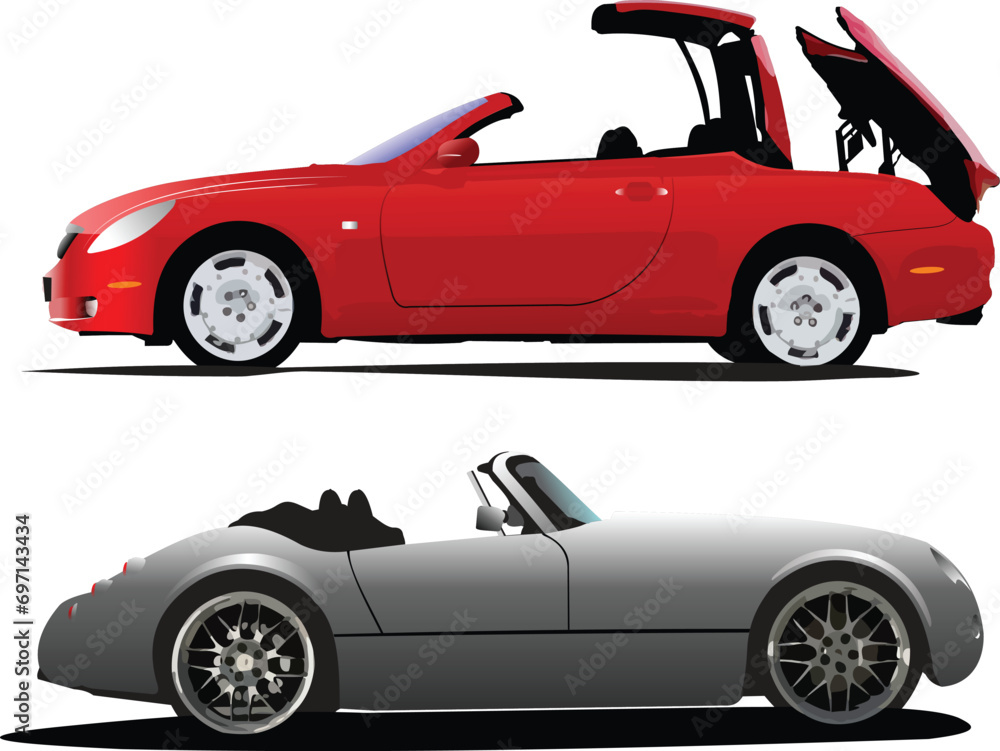 Two  cars cabriolet on the road. Vector illustration