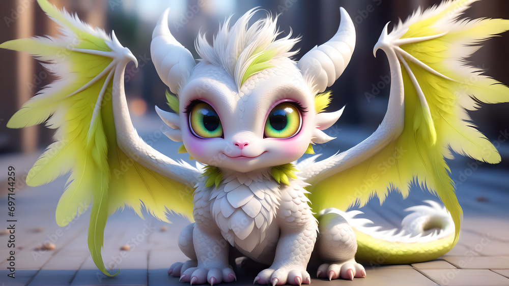 Fototapeta premium chartreuse baby dragon cartoon #3