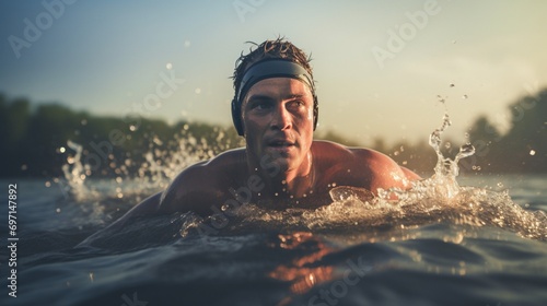 A triathlete emerging from the water after a swim, transitioning to the next stage of the race © MuhammadUmar
