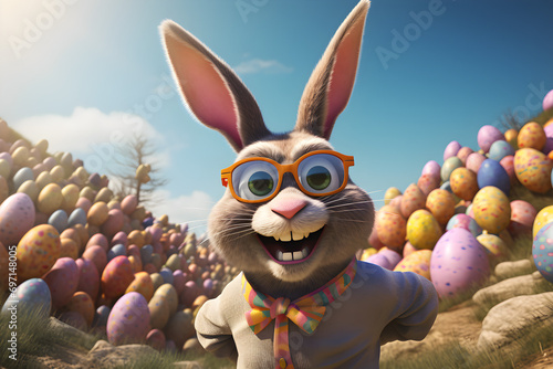 funny Easter bunny with eggs 3d art