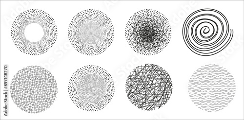 Hand drawn hatching line texture set. Crosshatch freehand stroke doodle shape. Pencil draw vector illustration.