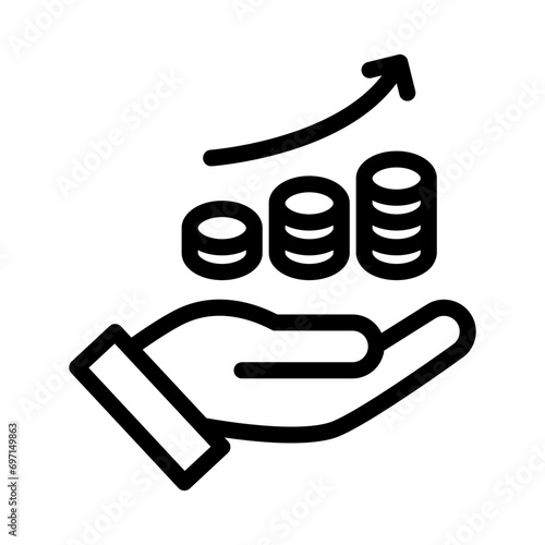 The hand is presenting the growth of the money exchange rate. Growth icon in line style